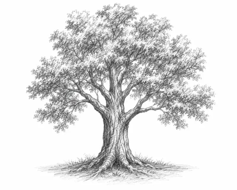 Beginner learning what tree drawing is with a simple trunk and canopy sketch